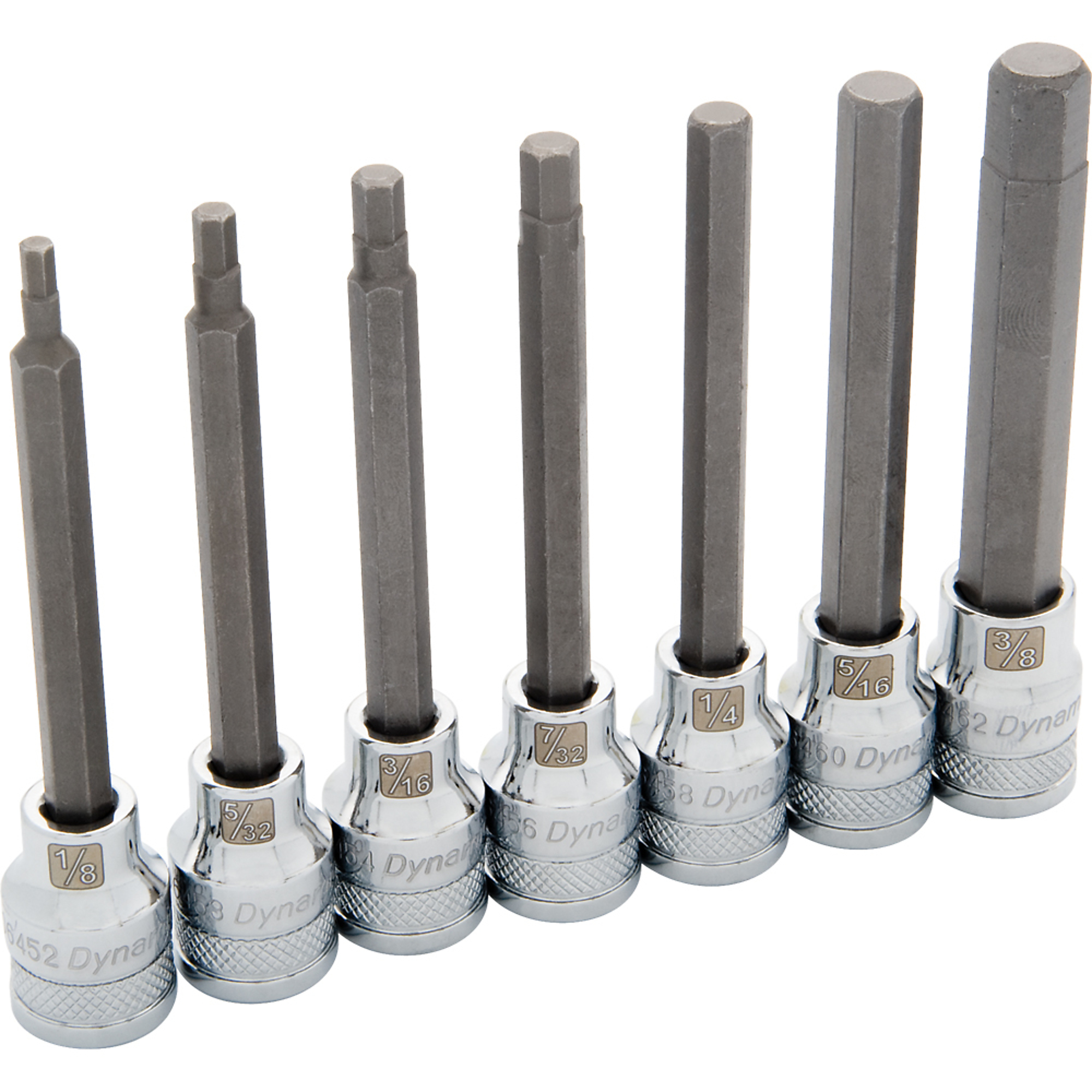 Dynamic Tools, 3/8in. Drive 7 Piece SAE, Long Hex Socket Set, Measurement Standard Standard (SAE), Pieces (qty.) 7 Socket Set Type Hex and Star Sets, Model# D010015